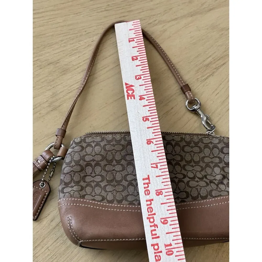 VTG Coach Signature C Mini Wristlet Clutch Pouch Brown Canvas Tan Leather Y2K